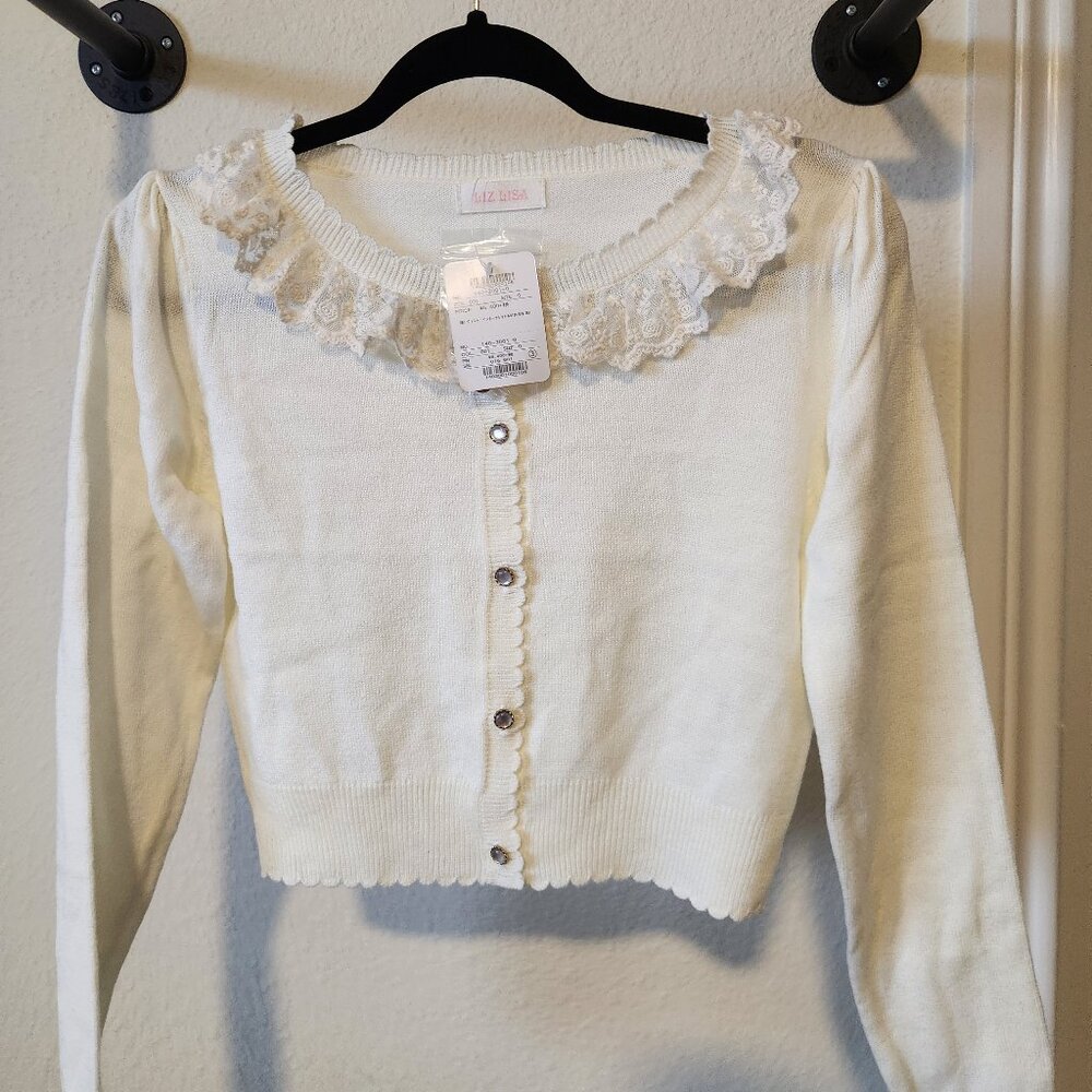 NWT Liz Lisa Cream Cropped Sweater with Lace